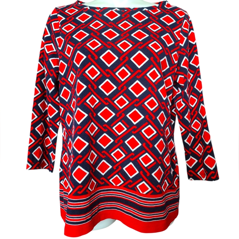Talbots Geometric Red and Blue Women's Top